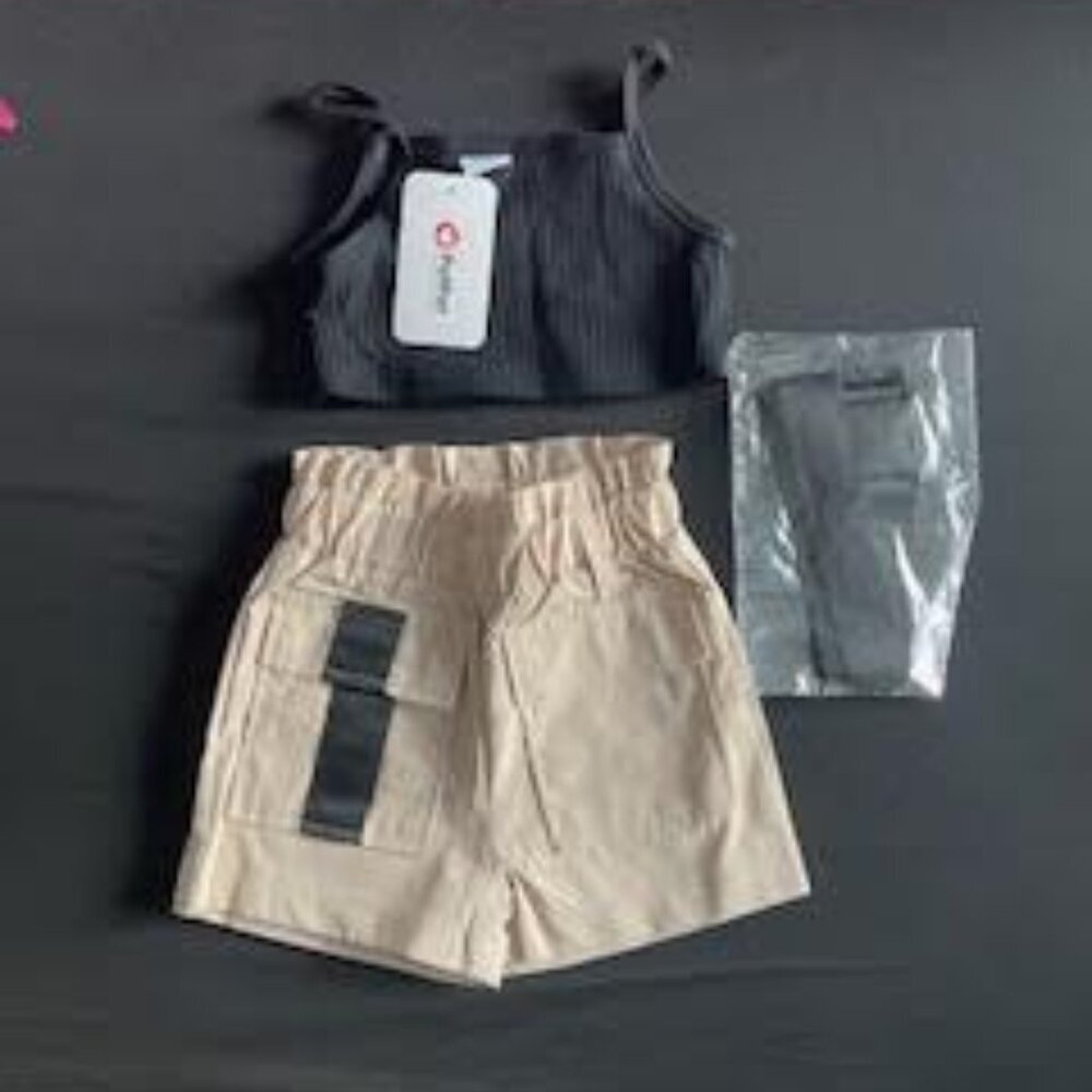 Toddler Girls 2-Piece Crop Top & Cargo Shorts Set – Size 18–24 Months – NWT
